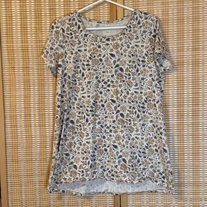 Pure Jill Pima Cotton Floral Scoop Neck Elliptical Tee Cream Gold M Tall Casual